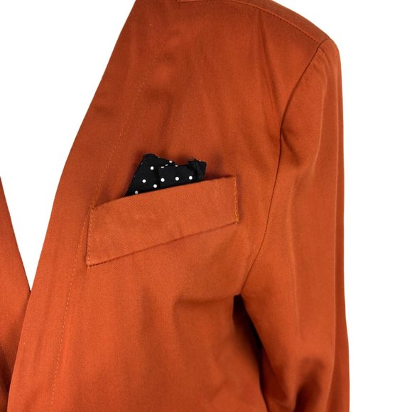 Vintage 90s Open Blazer Women's Large Burnt Orange Black Polka Dots Suit Jacket - Picture 4 of 10